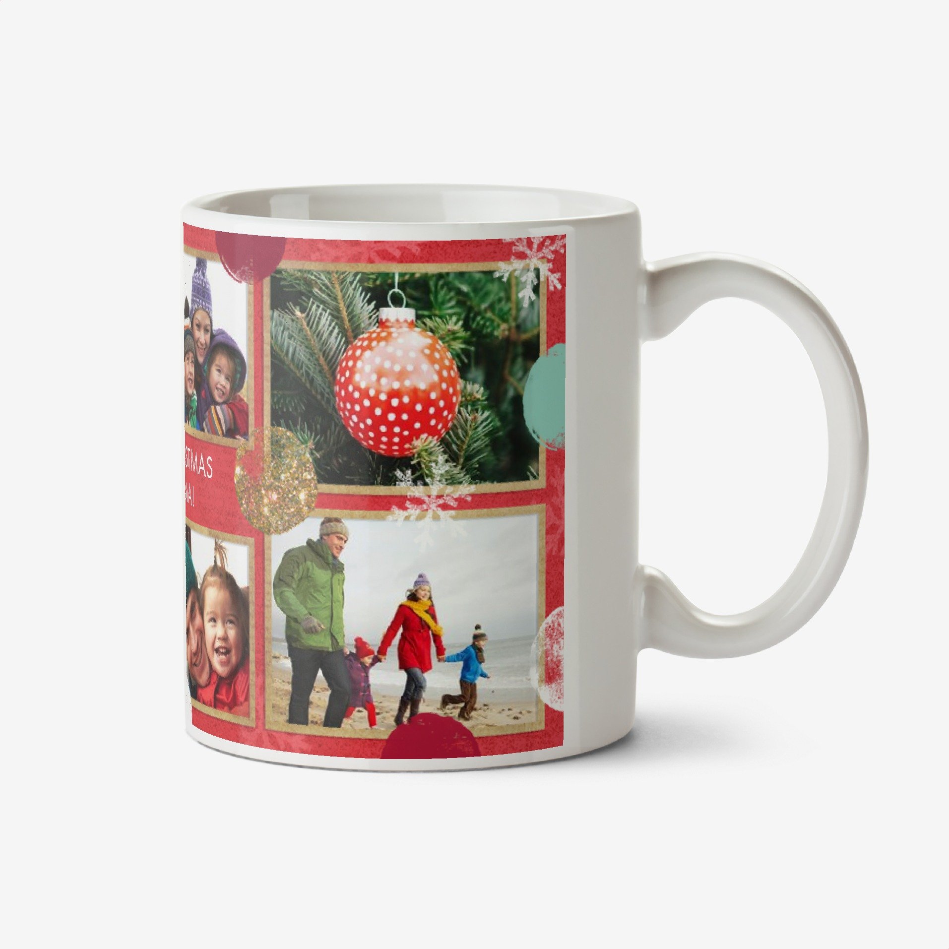 Moonpig Christmas Spots And Snowflakes Collage Photo Upload Mug Ceramic Mug
