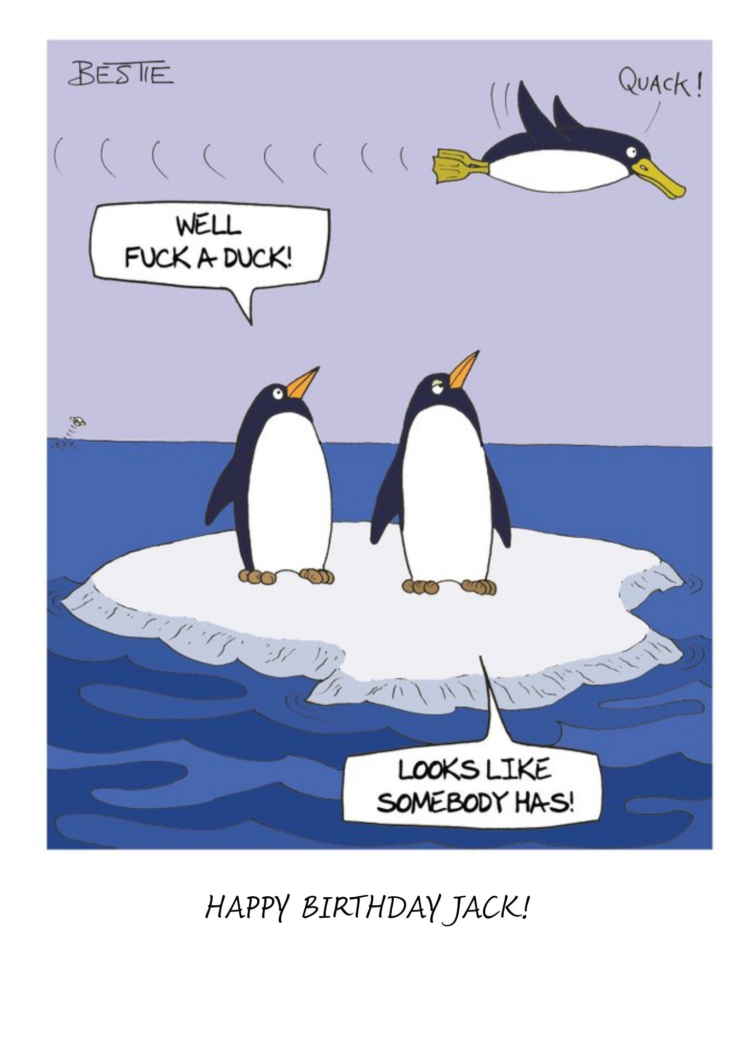 Cartoon Happy Penguins Funny Caption Personalised Happy Birthday Card Ecard