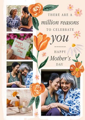 Five Photo Frames With Watercolour Illustrations Of Flowers Mother's Day Photo Upload Card