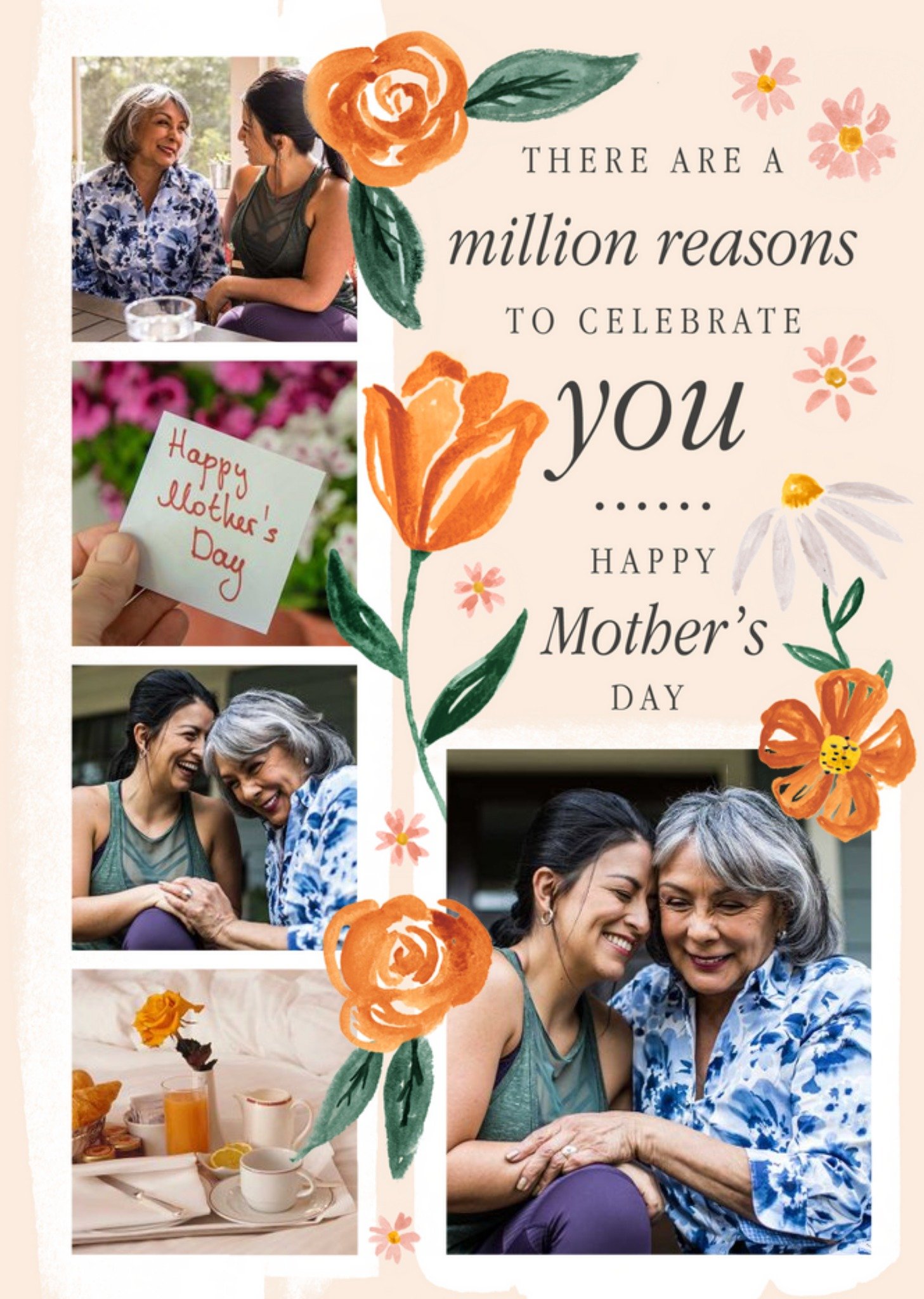 Five Photo Frames With Watercolour Illustrations Of Flowers Mother's Day Photo Upload Card Ecard