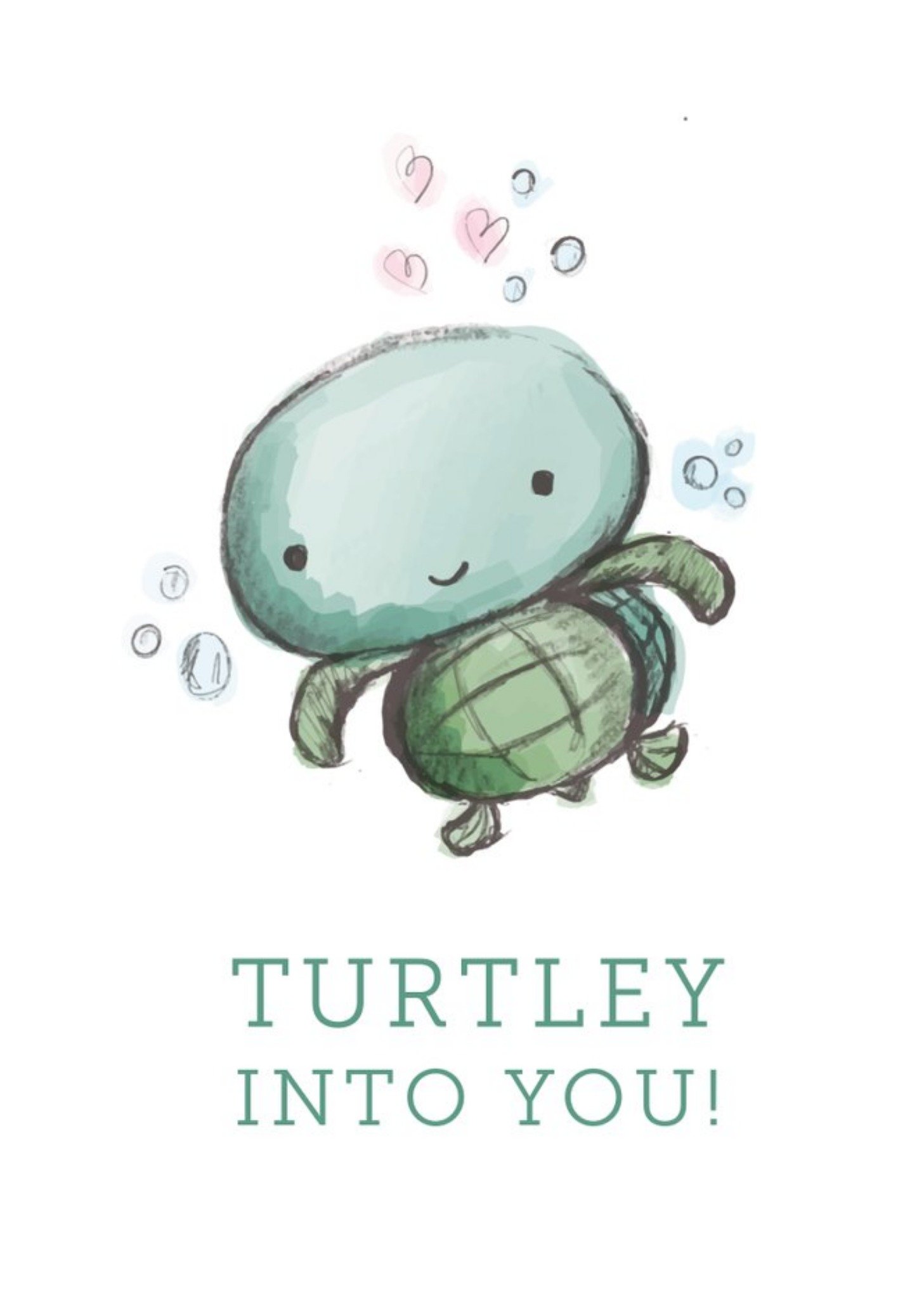 Moonpig Illustration Of A Cute Turtle Valentine's Day Card, Large
