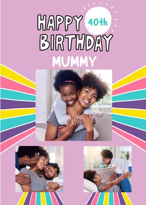 Fun Illustrated Rainbow Mummy Photo Upload Birthday Card