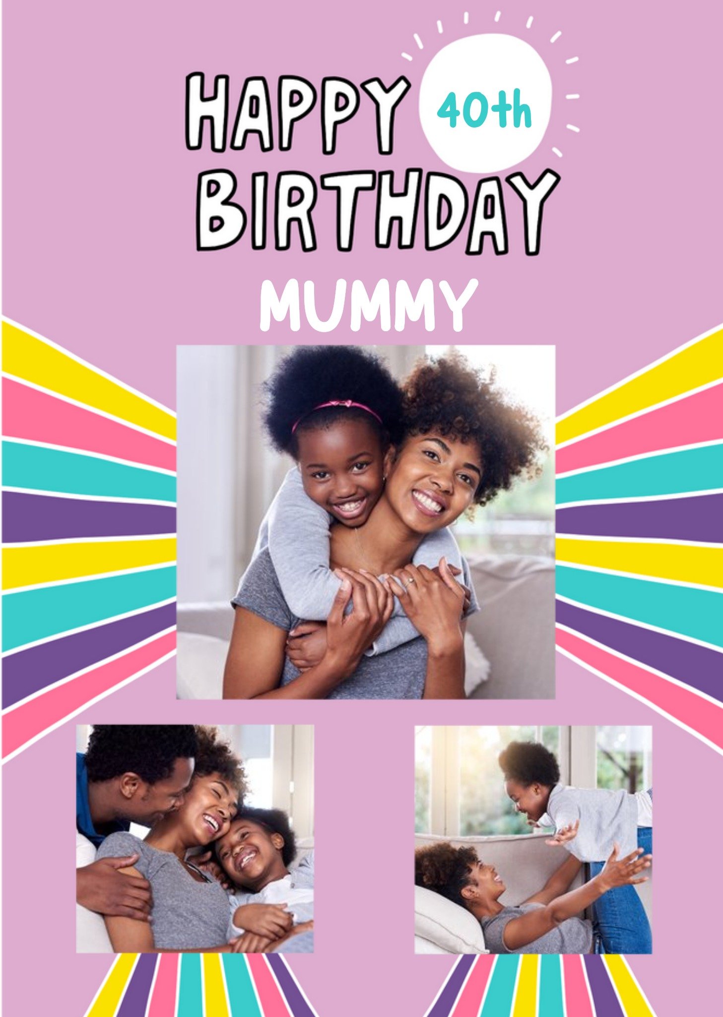 Fun Illustrated Rainbow Mummy Photo Upload Birthday Card Ecard