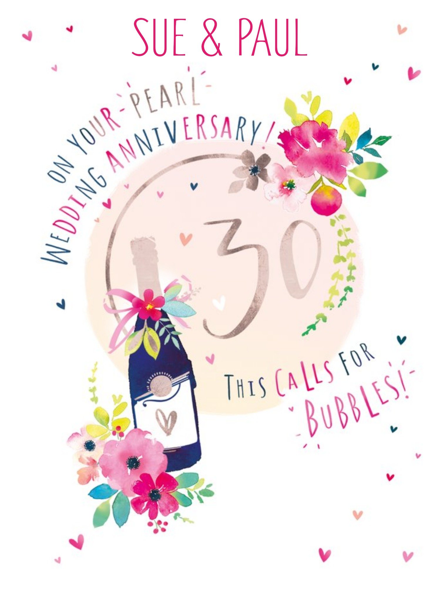 Ling Design 30th Pearl Wedding Anniversary Champagne Card