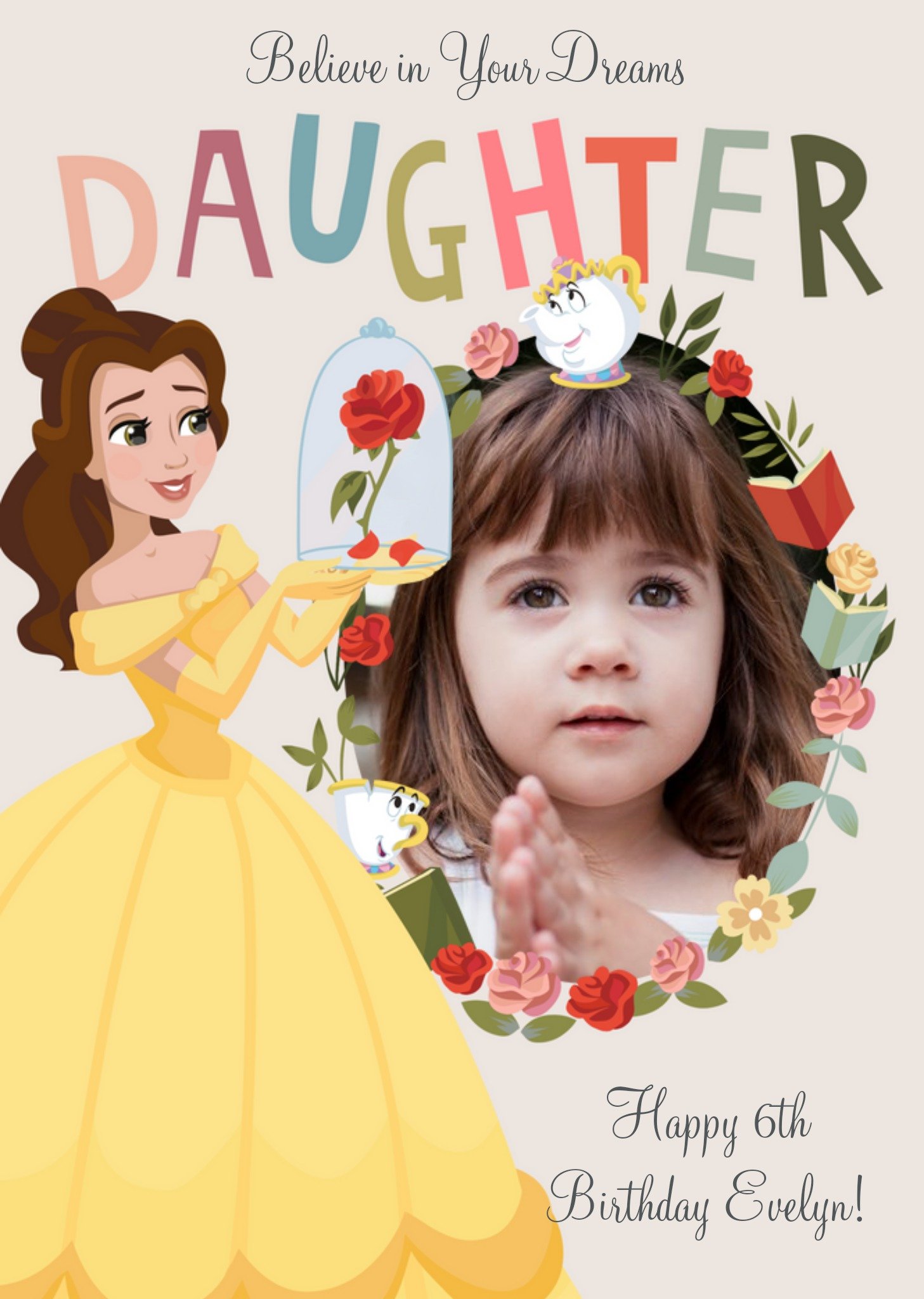 Disney Princesses Disney Princess Belle Photo Upload Birthday Card, Large