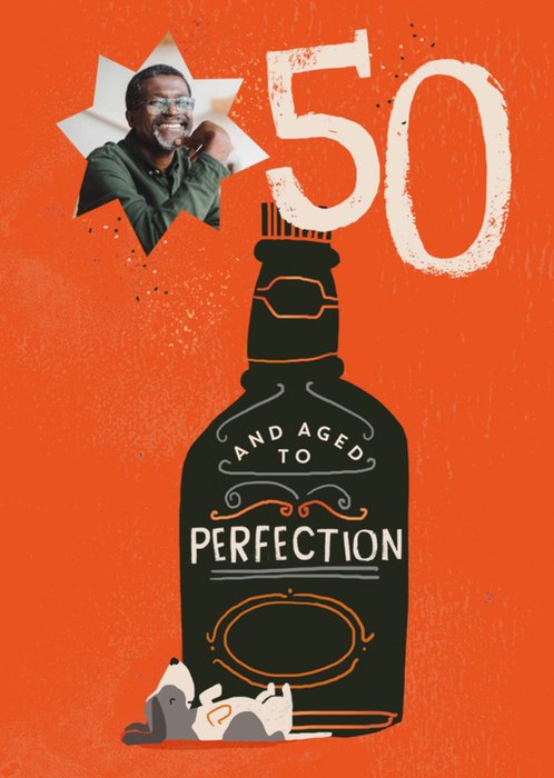 Personalised Photo Illustrated Whiskey Dog 50th Birthday Card