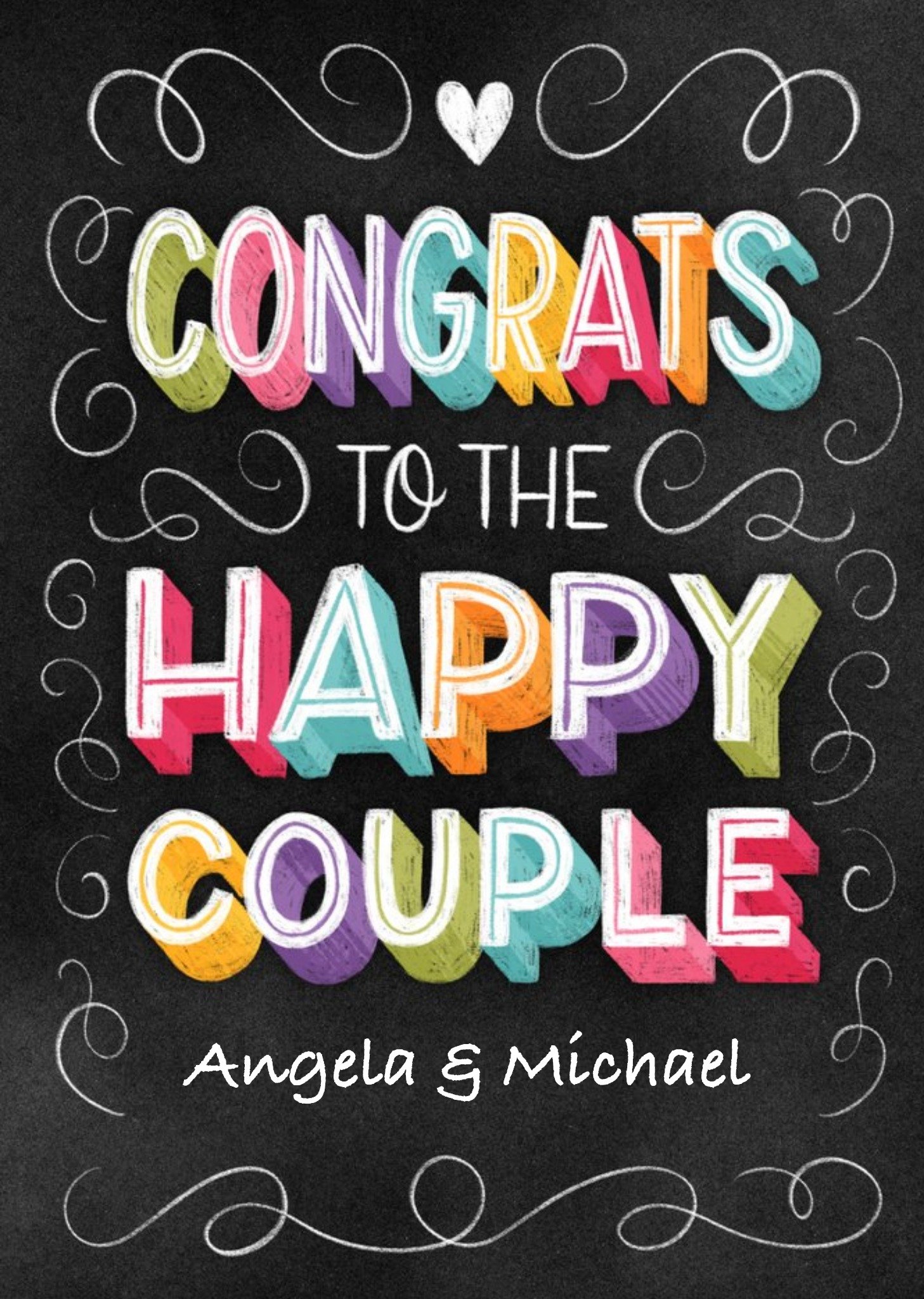 Moonpig Typographic Chalkboard Congrats To The Happy Couple Wedding Card, Large