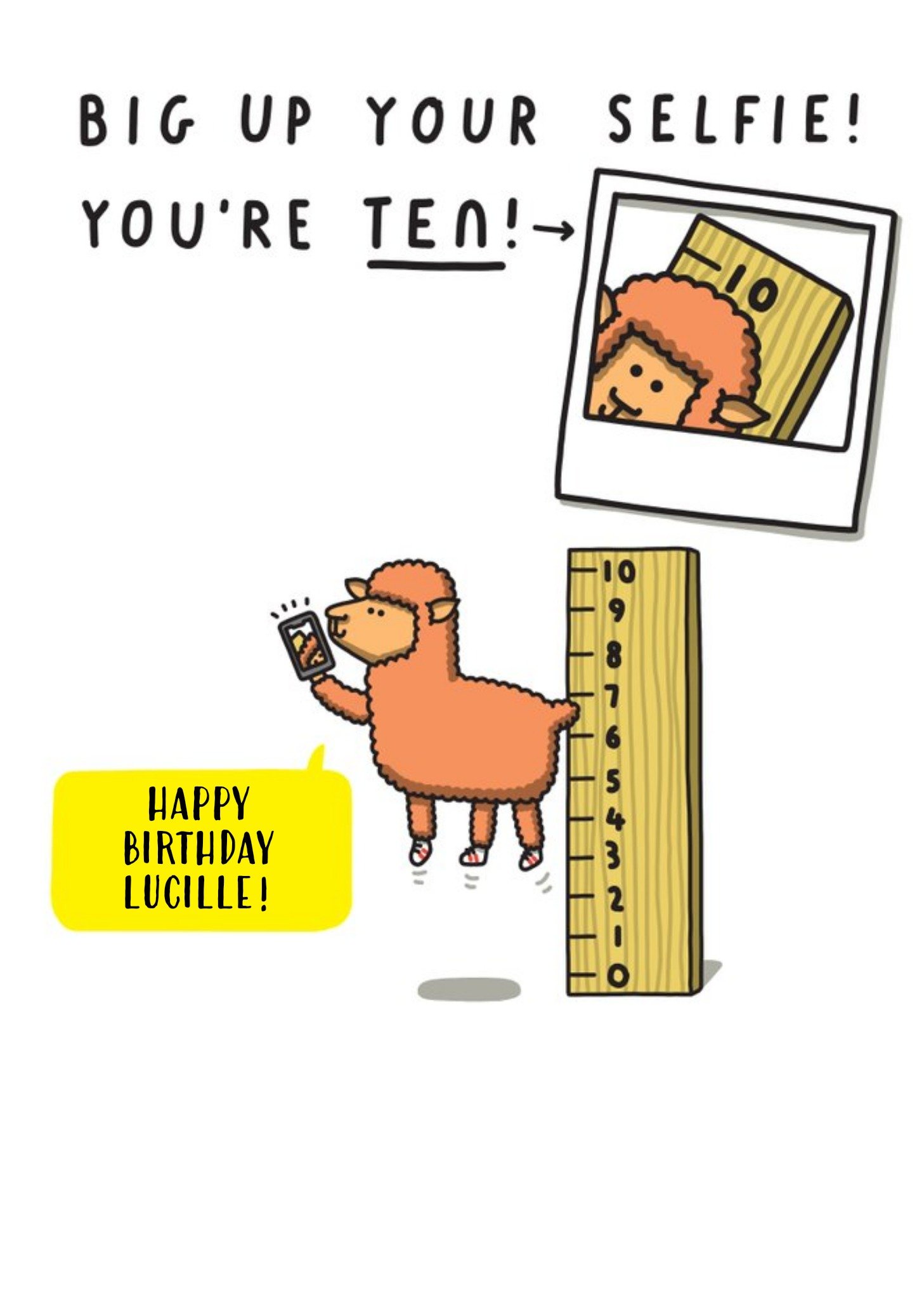 Big Up Your Selfie You're Ten Sheep Kids 10th Birthday Card Ecard