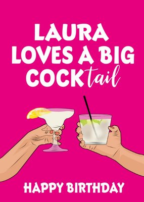 Funny Laura Loves A Big Cocktail Personalised Card