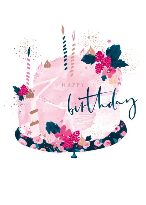 Pink Floral Birthday Cake Card