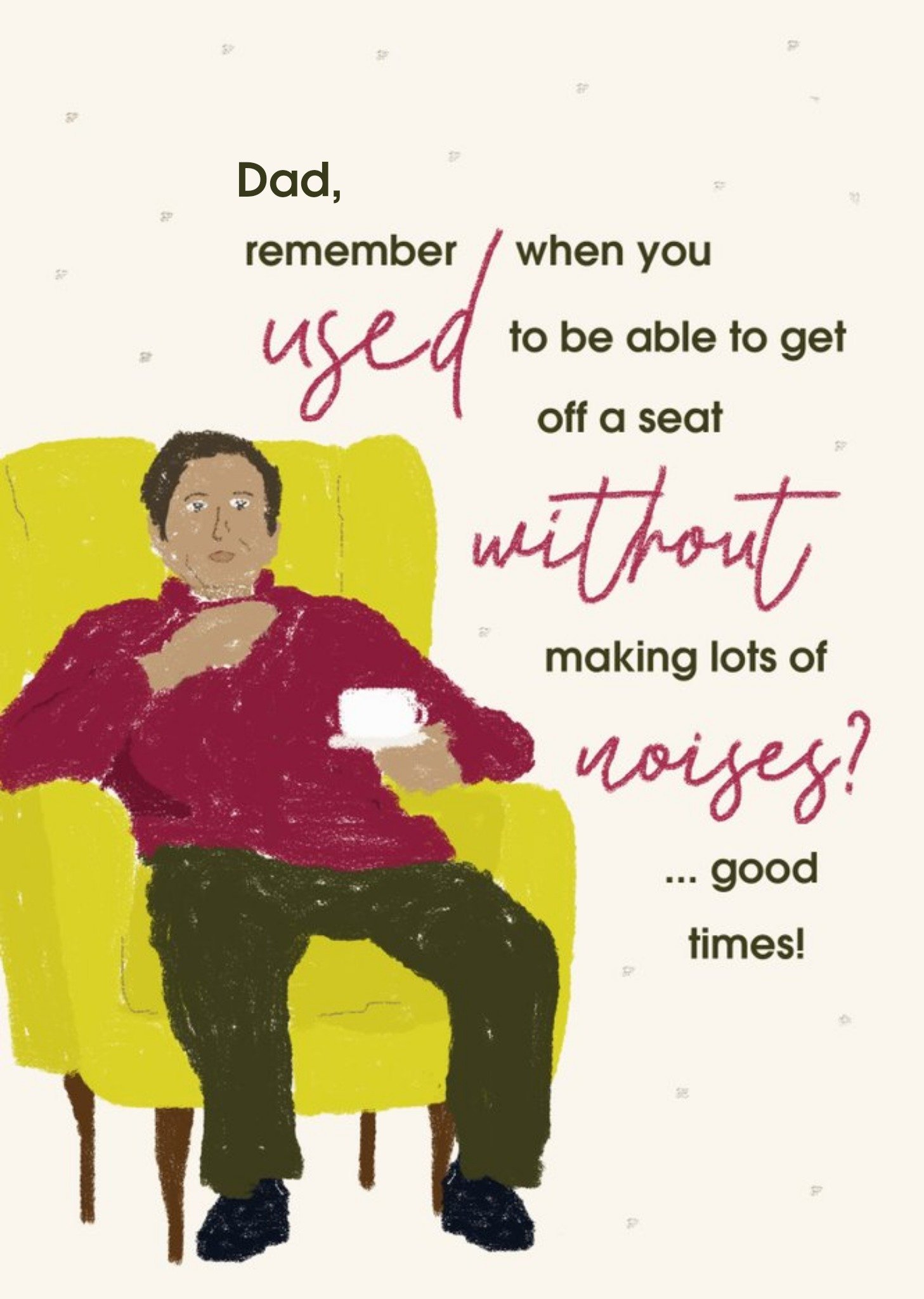 Chipper Illustration Of An Old Man Sitting Down Drinking Tea Birthday Card Ecard