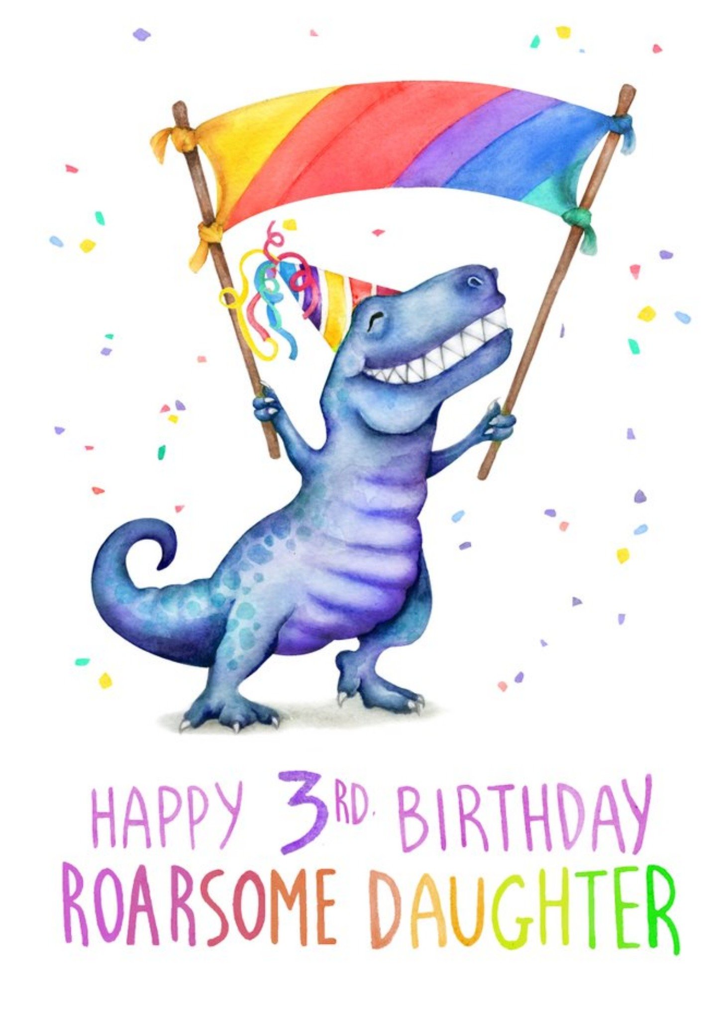 Cute Dinosaur Happy 3rd Birthday Roarsome Daughter Birthday Card Ecard