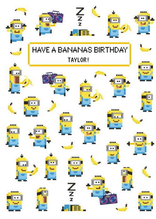 Despicable Me Pixelated Minions Birthday Card Have A Bananas Birthday