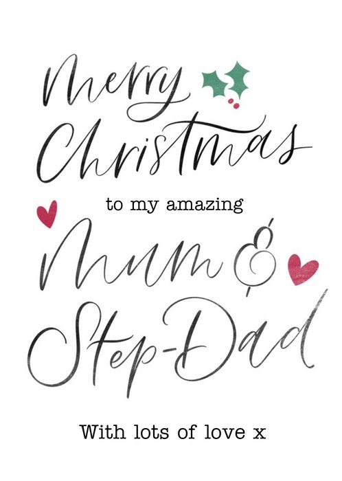 Modern Typographic Mum And Stepdad Christmas Card