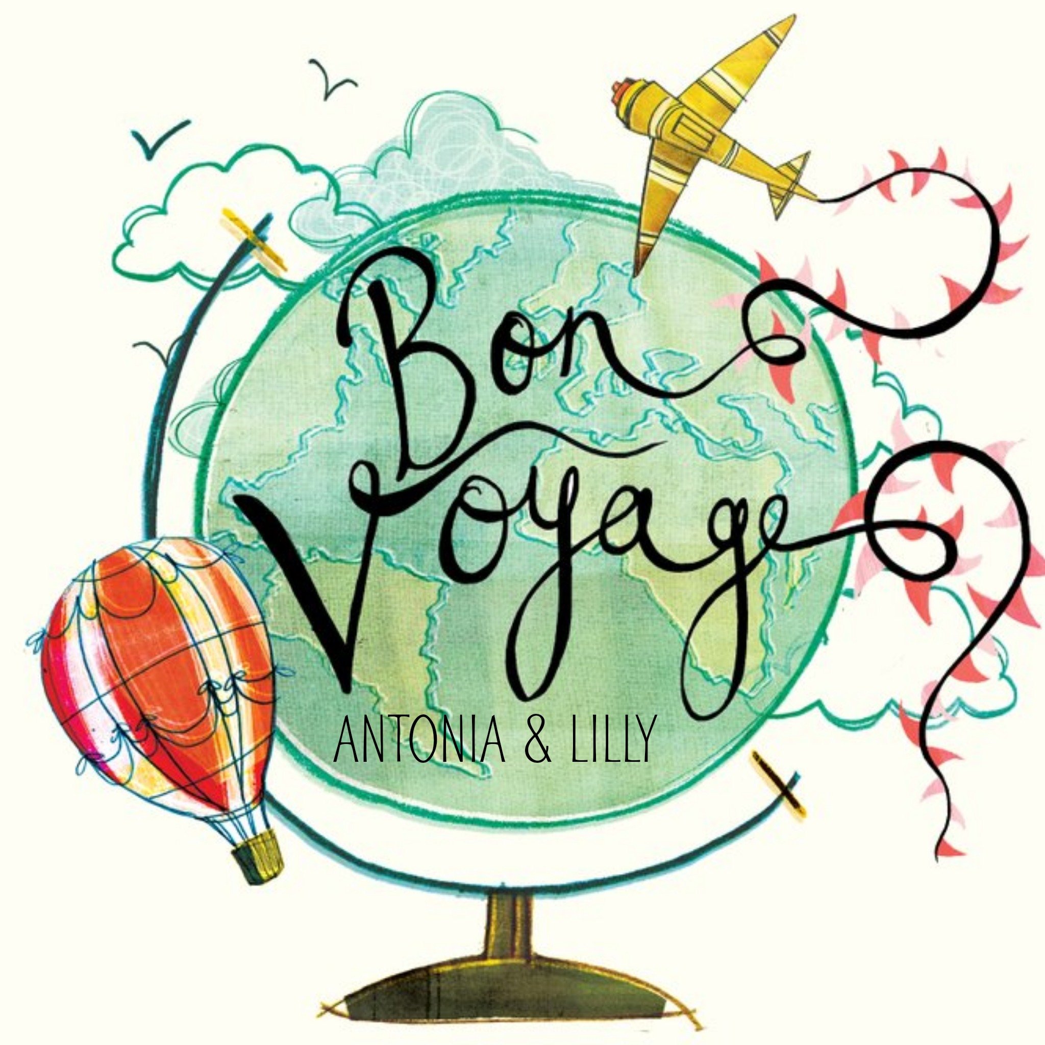 Bon Voyage Card - Going Travelling - World Globe, Square