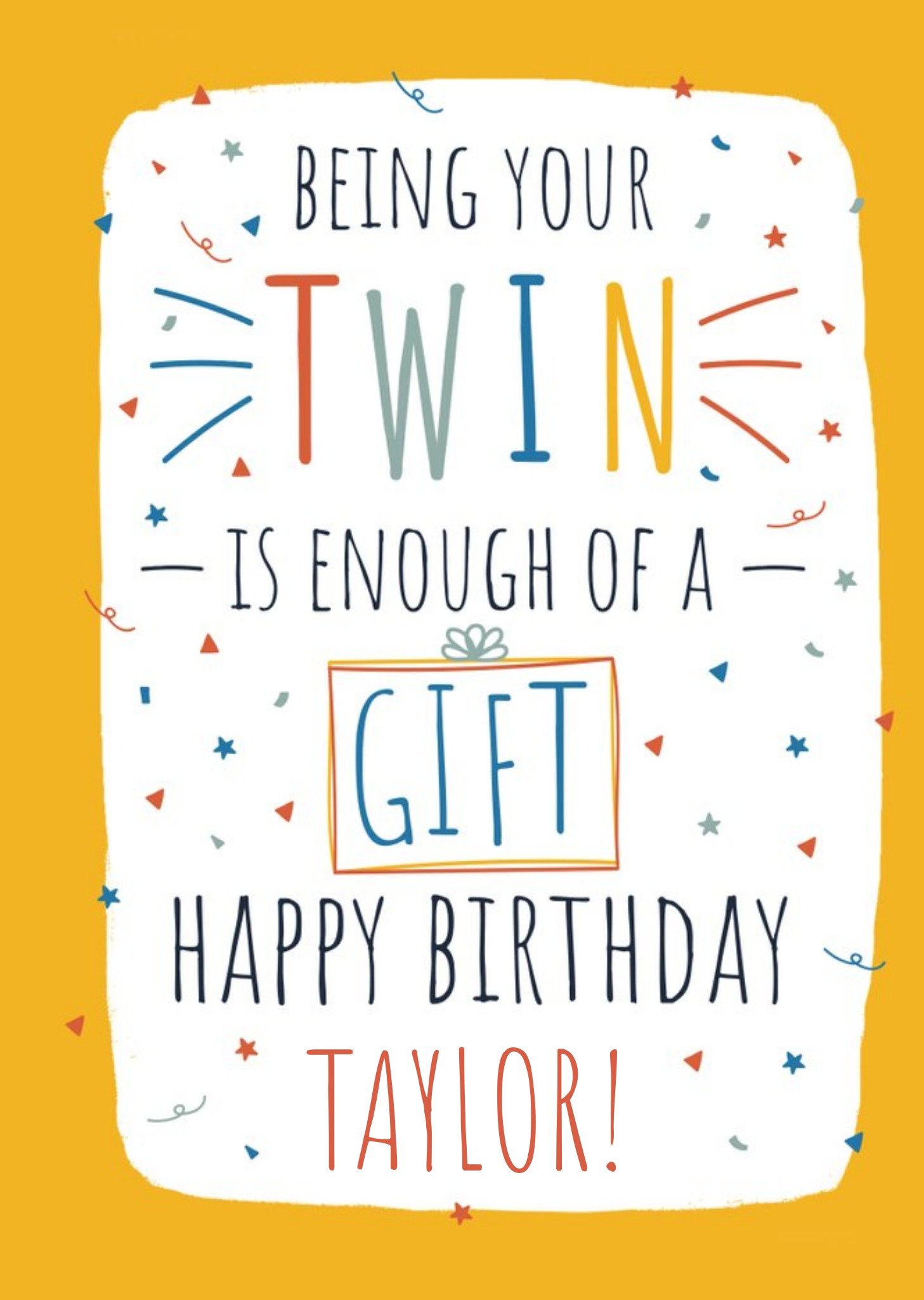Moonpig Being Your Twin Is Enough Of A Gift Birthday Card, Large