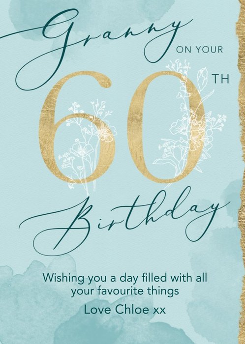 Handwritten Typography And Gold Gilded Numbers Grandma's Sixtieth Birthday Card