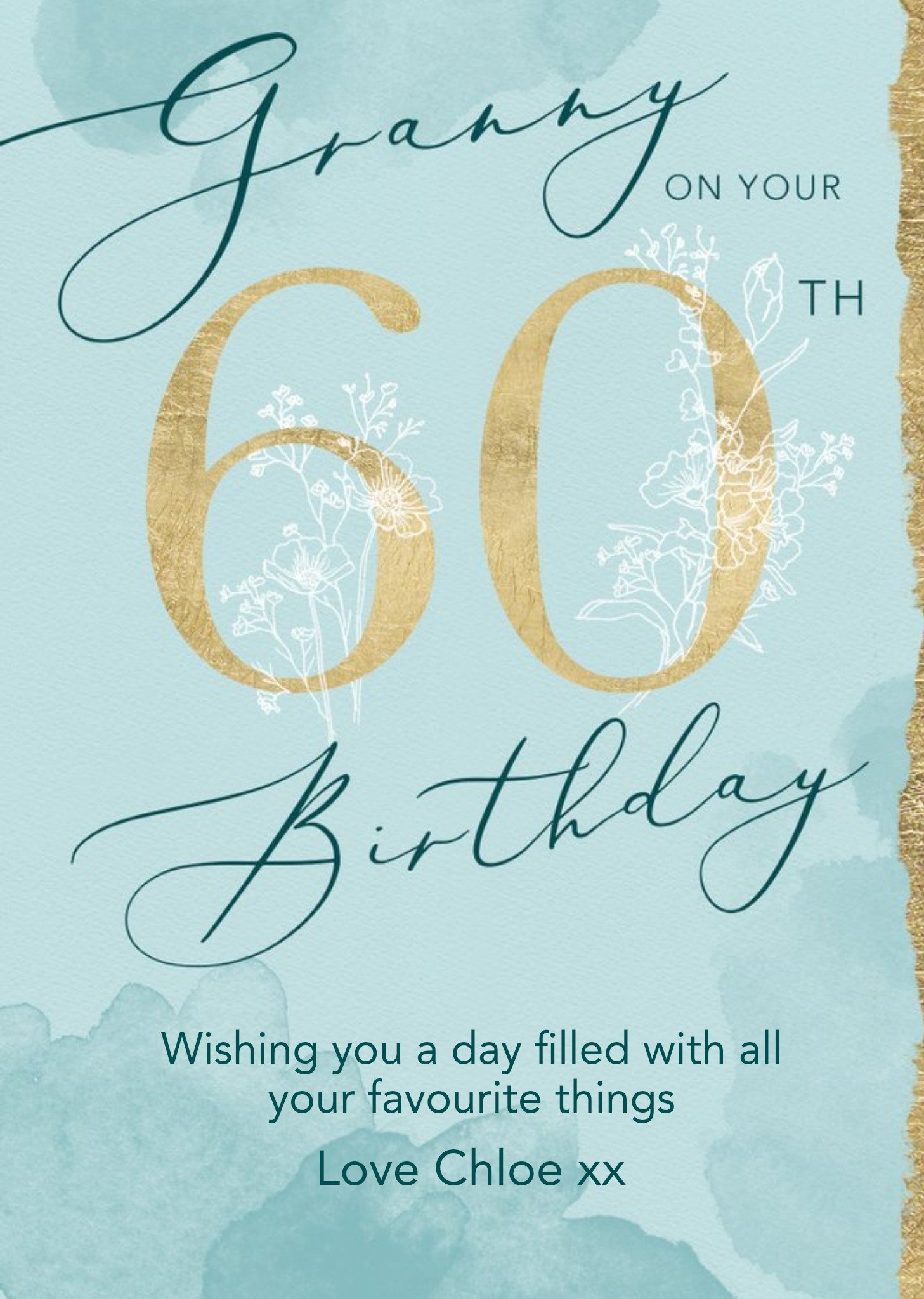 Handwritten Typography And Gold Gilded Numbers Grandma's Sixtieth Birthday Card Ecard