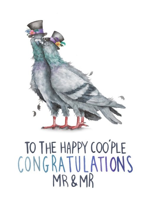 Pigeon Pun Mr And Mr Congratulations Wedding Card