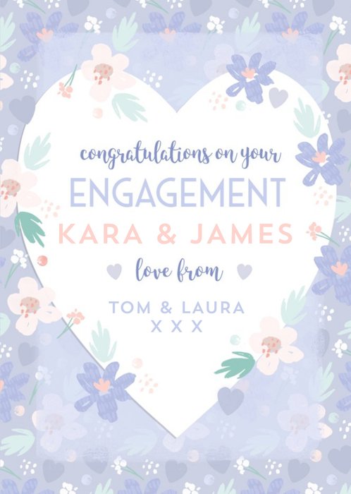 Lilac Illustrated Floral Heart Customisable Engagement Card