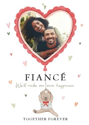 Illustration Of A Bear With A Heart Shaped Balloon Fiancé's Photo Upload Valentine's Day Card