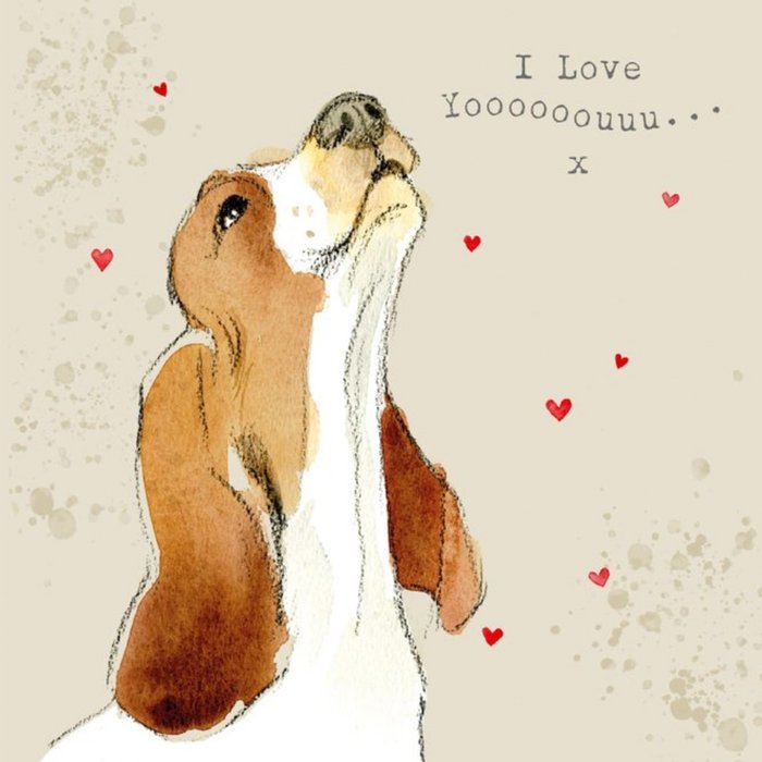 Illustration Of A Cute Dog Howling I Love You Card