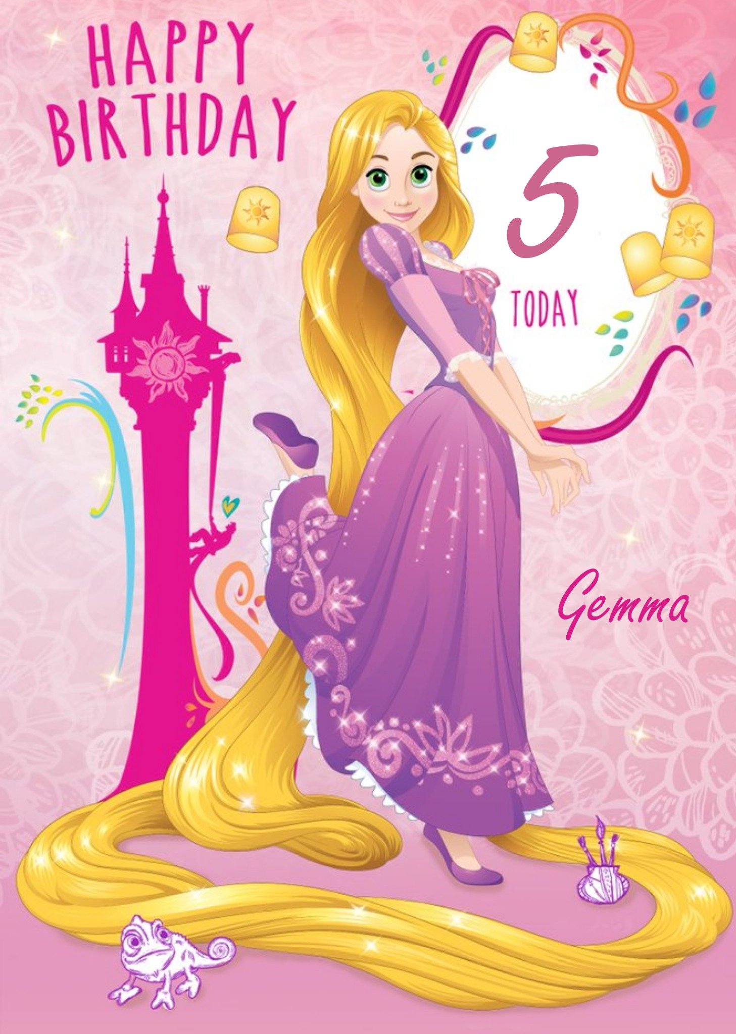 Disney Princesses Disney Princess Rapunzel Personalised Happy 5th Birthday Card, Large