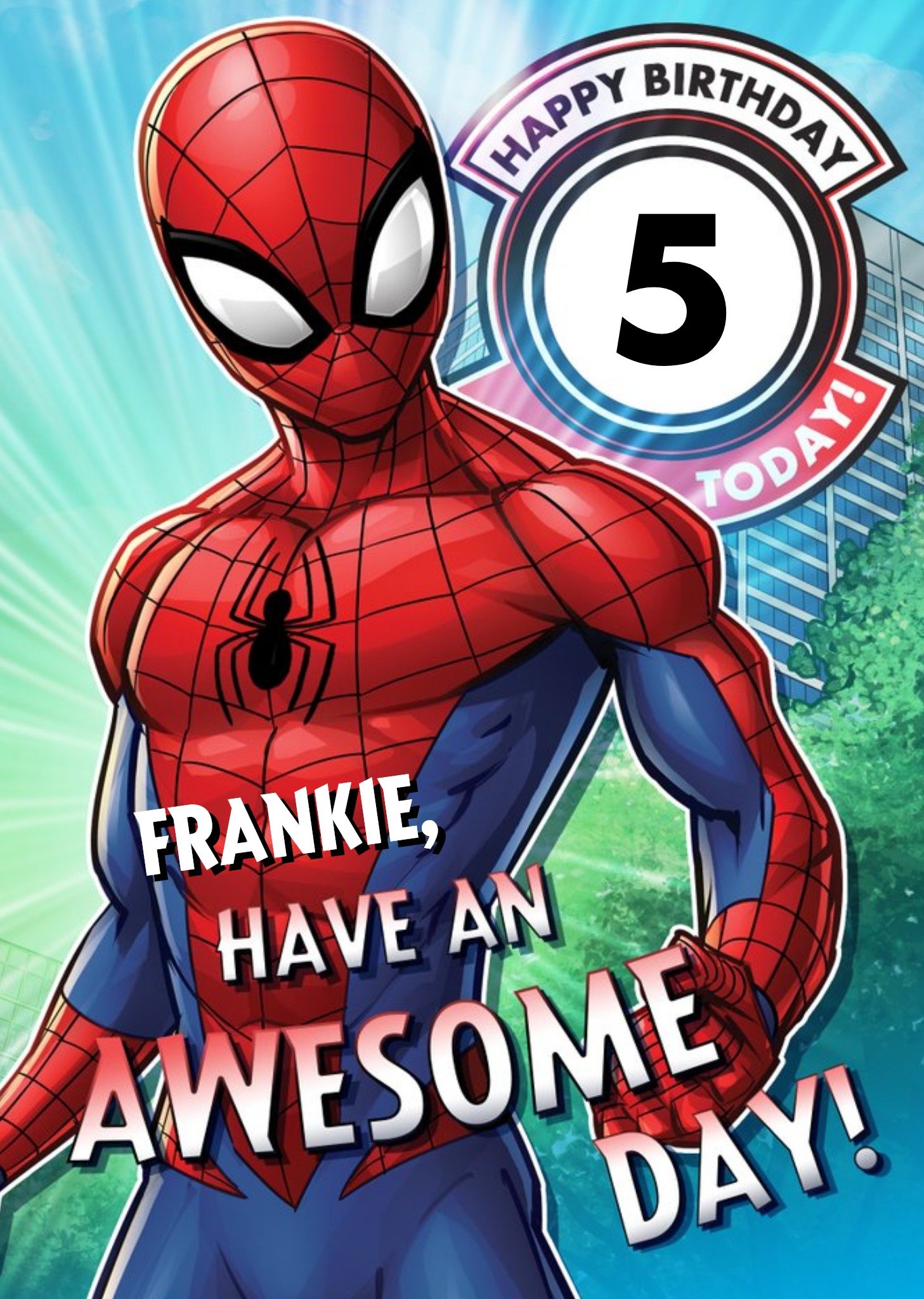 Marvel Spiderman Personalised 5th Birthday Age Postcard