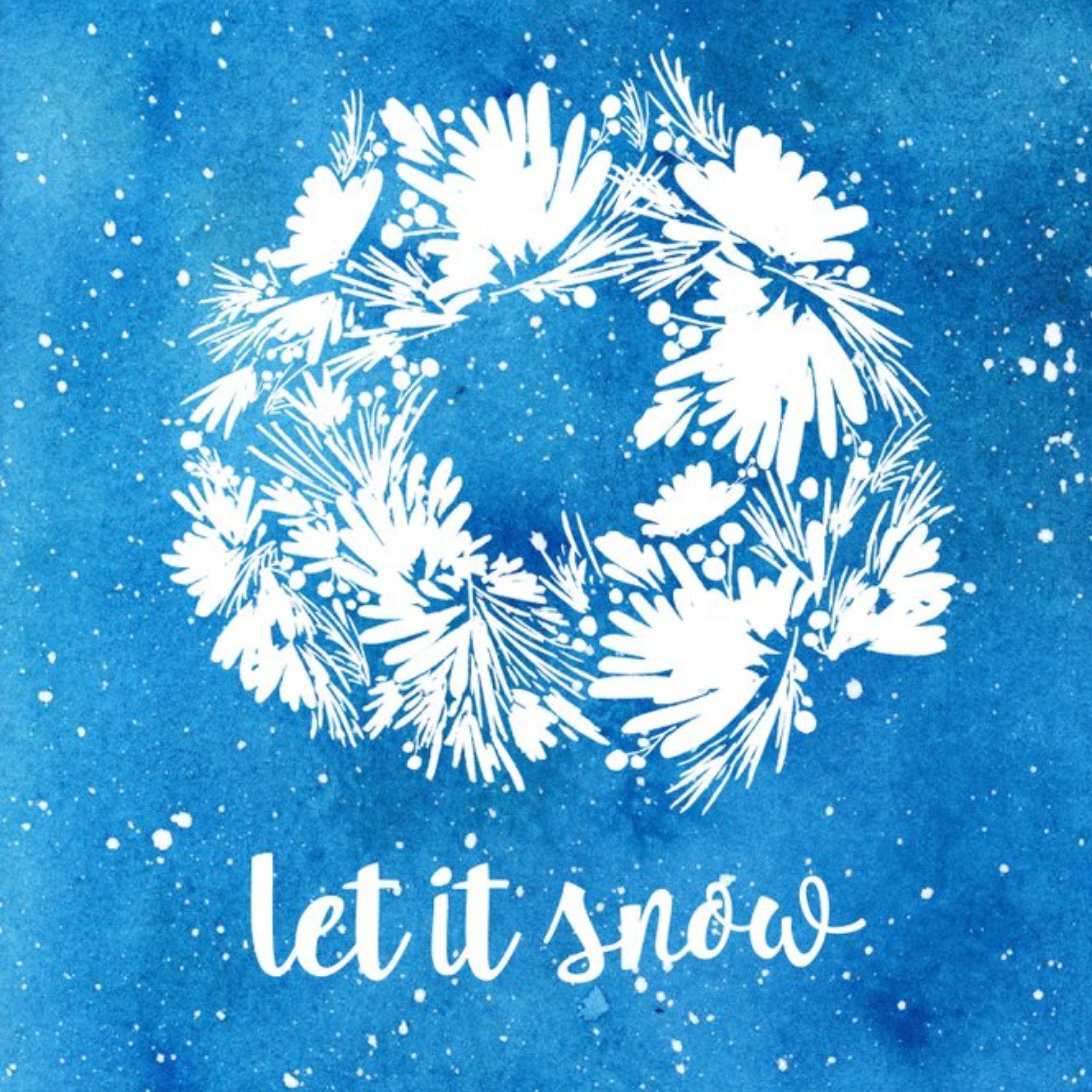 Painted Let It Snow White Wreath Christmas Card, Square