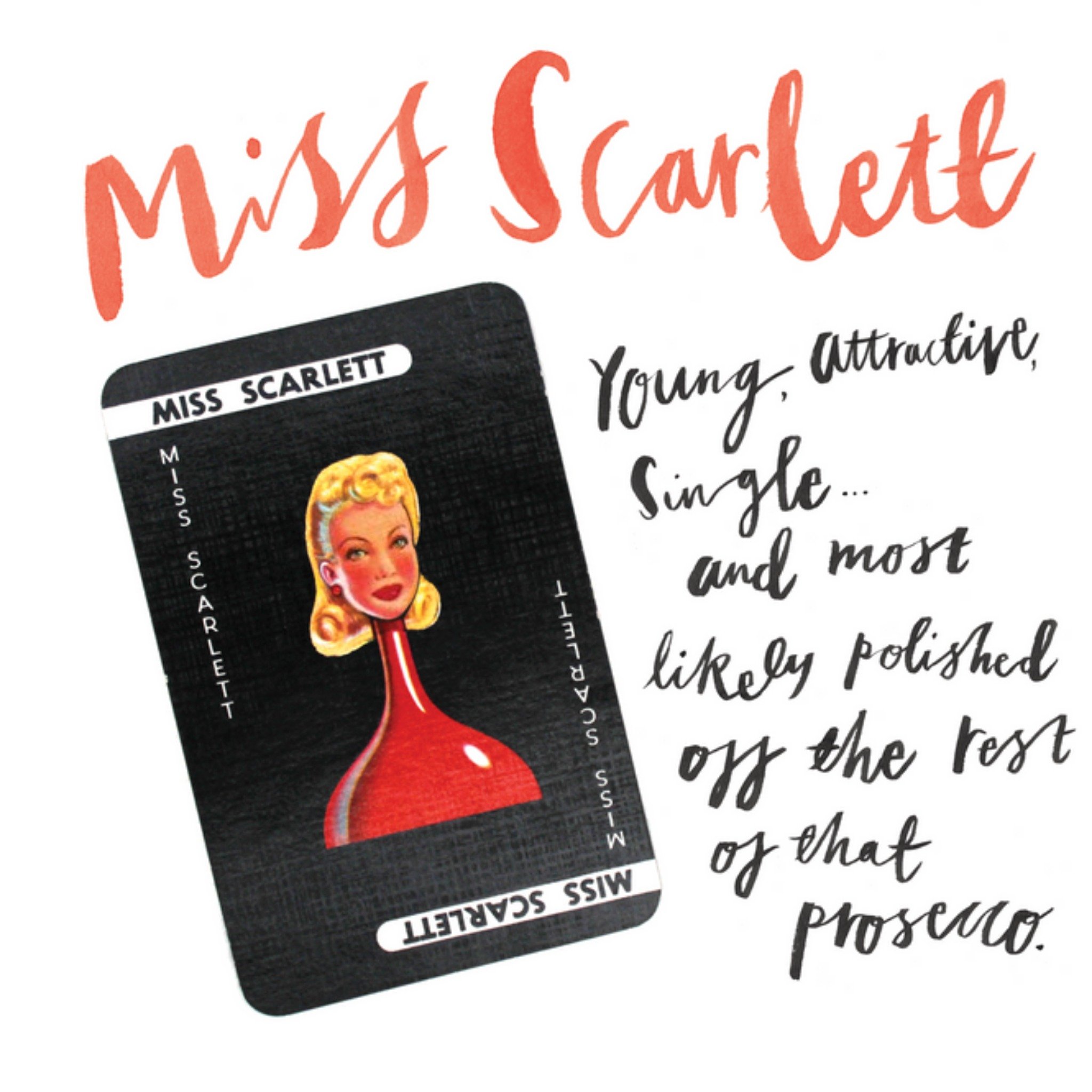 Moonpig Cluedo Birthday Card - Mrs Scarlett Young, Attractive, Single, Square