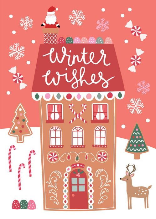Gingerbread House Christmas Scene Winter Wishes Christmas Card