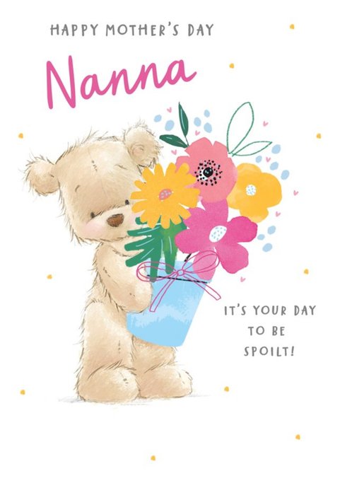 Illustrated Teddy Bear Holding Flower Pot Nanna Mothers Day Card