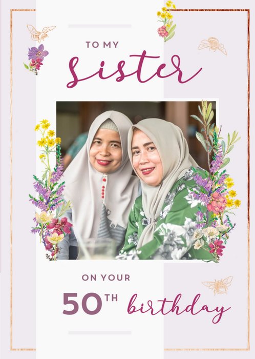 Edwardian Lady Sister 50th Birthday Photo Upload Card
