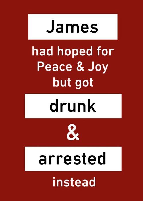 Personalised Drunk And Arrested Christmas Card