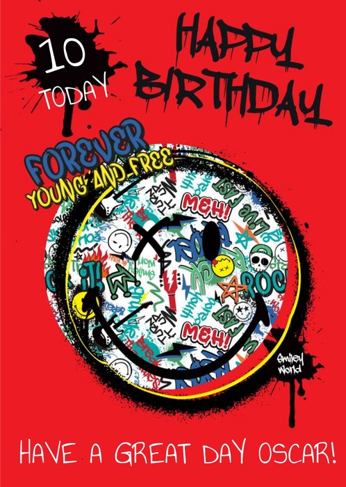 Smiley World Happy Birthday Card Forever Young and Free