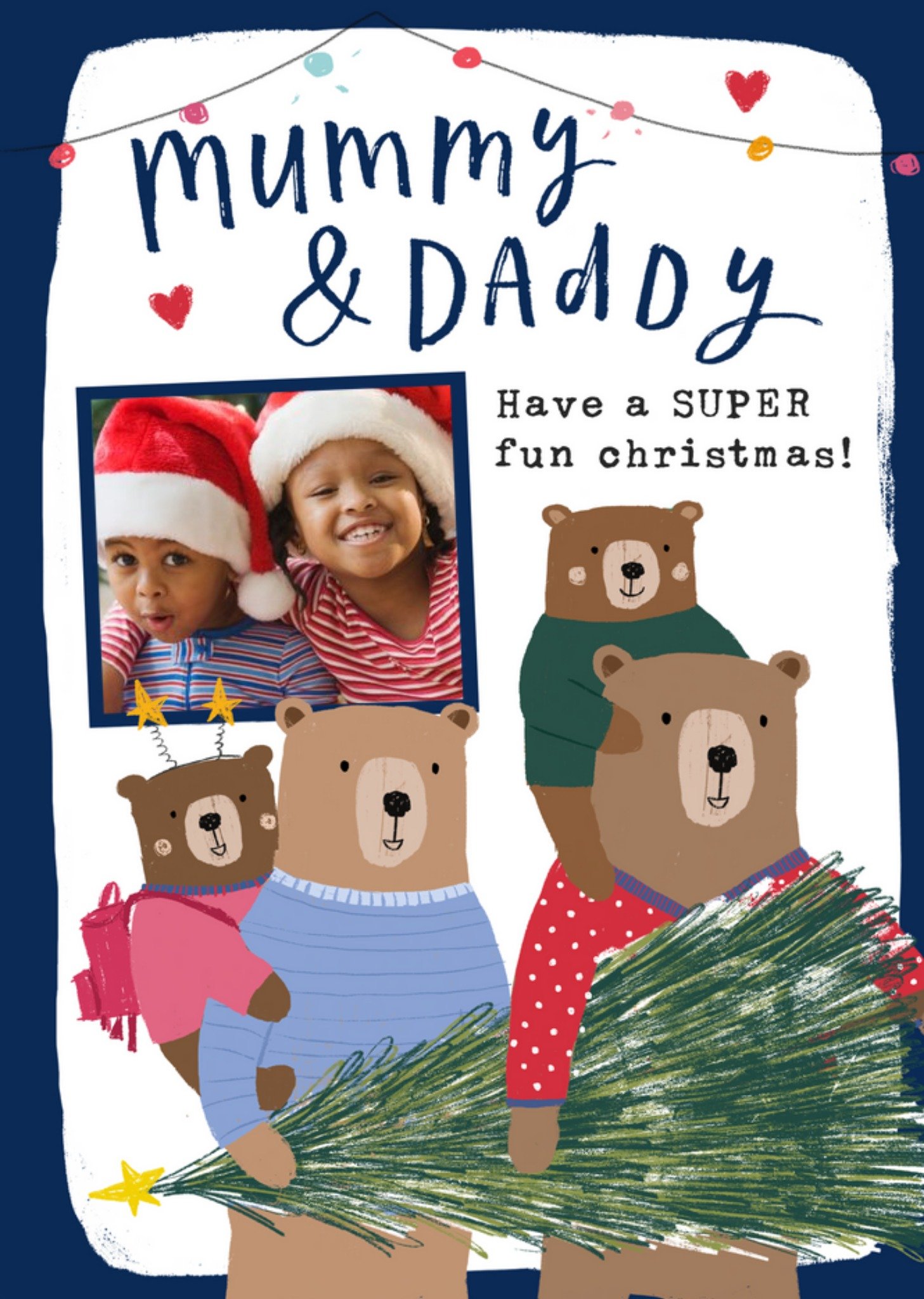 Moonpig Super Fun Christmas Mummy And Daddy Photo Upload Card, Large