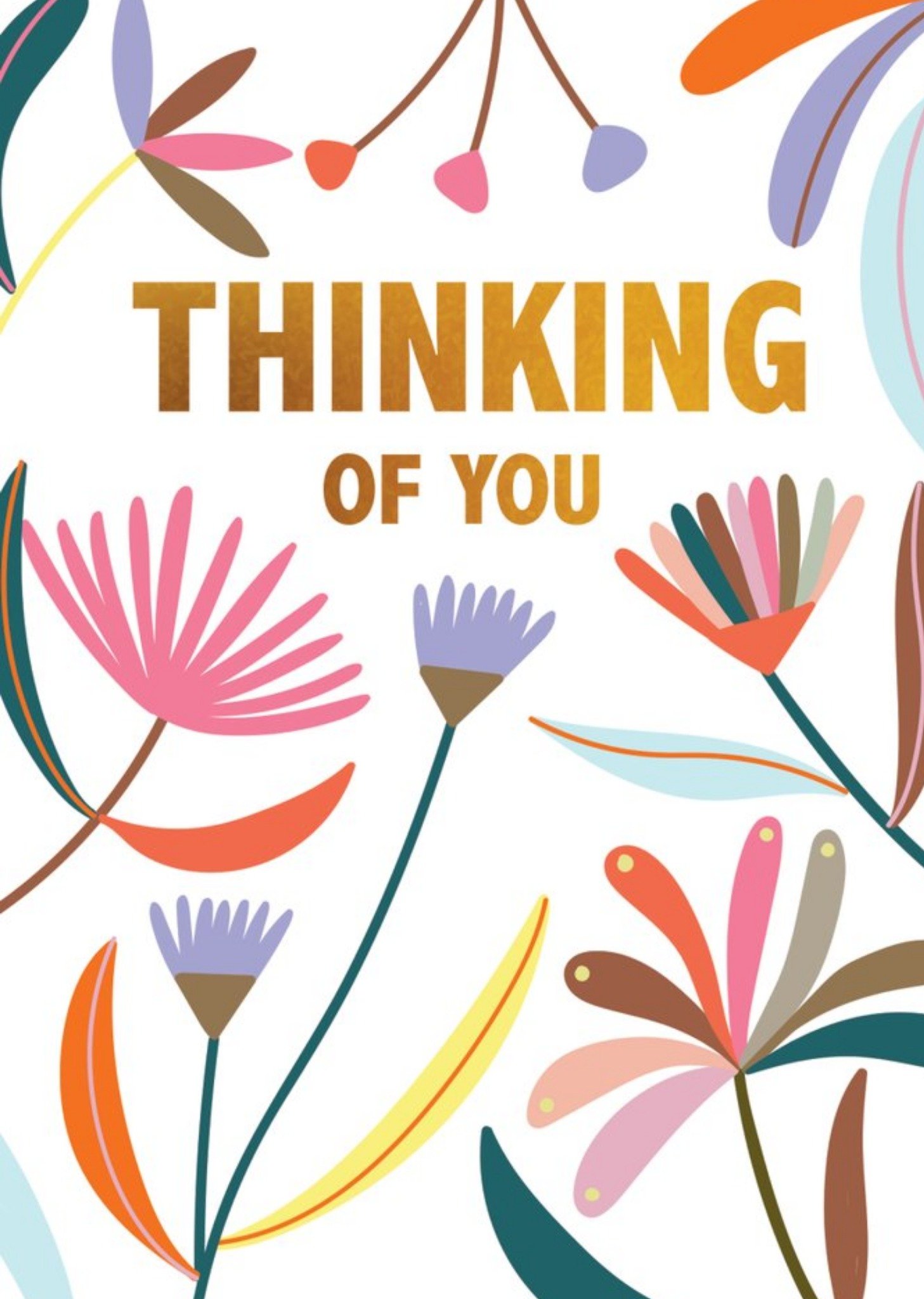 Moonpig Gold Typographic Floral Illustrated Thinking Of You Card Ecard