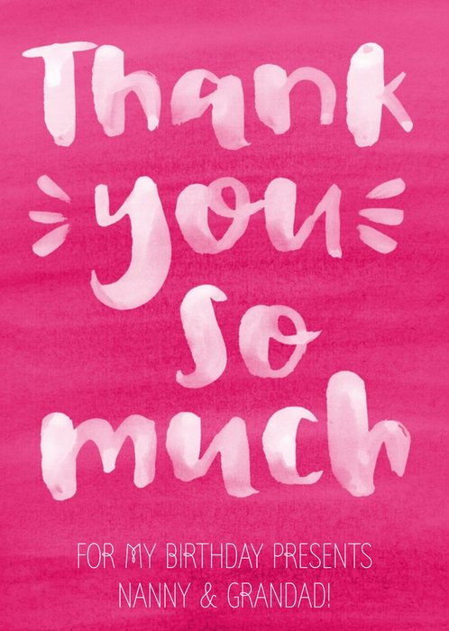 Pink Watercolour And Brush Script Type Personalised Thank You Postcard