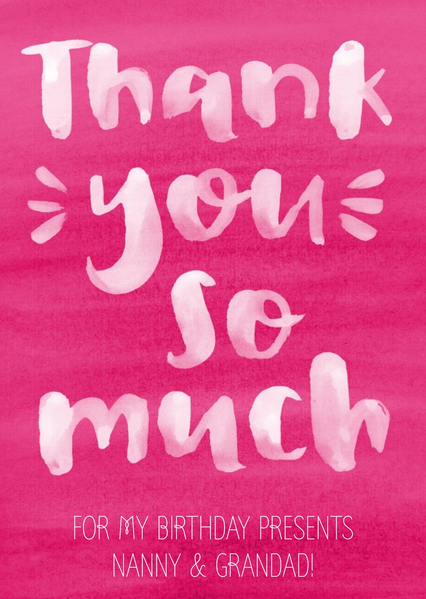 Moonpig Pink Watercolour And Brush Script Type Personalised Thank You Postcard