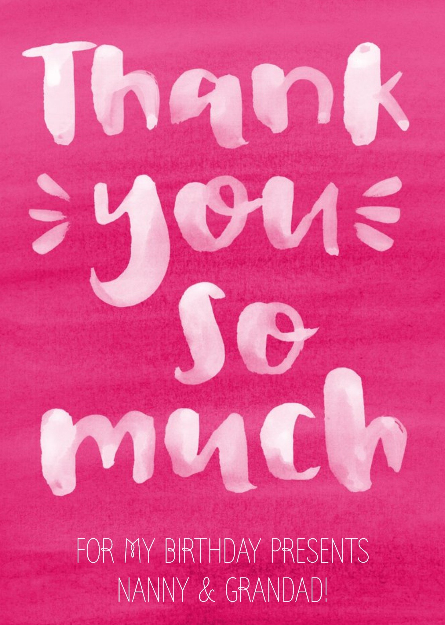 Pink Watercolour And Brush Script Type Personalised Thank You Postcard