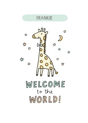 Illustrated Giraffe With The Moon And Stars. Welcome To The World New Baby Card