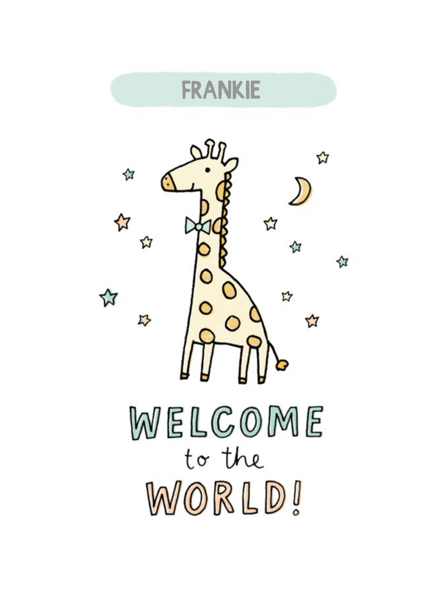 Illustrated Giraffe With The Moon And Stars. Welcome To The World New Baby Card Ecard