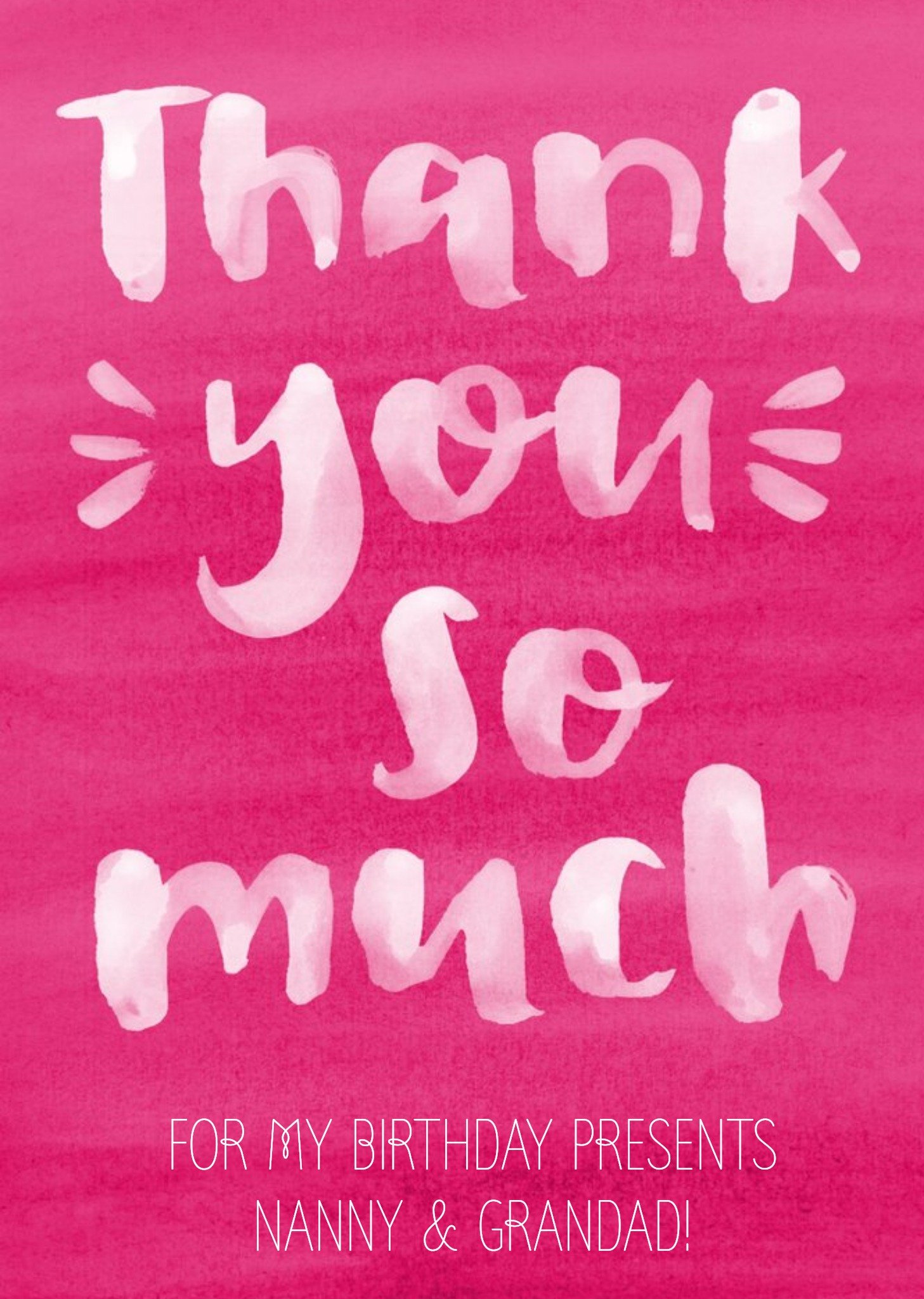 Moonpig Pink Watercolour And Brushscript Type Personalised Thank You Card, Large