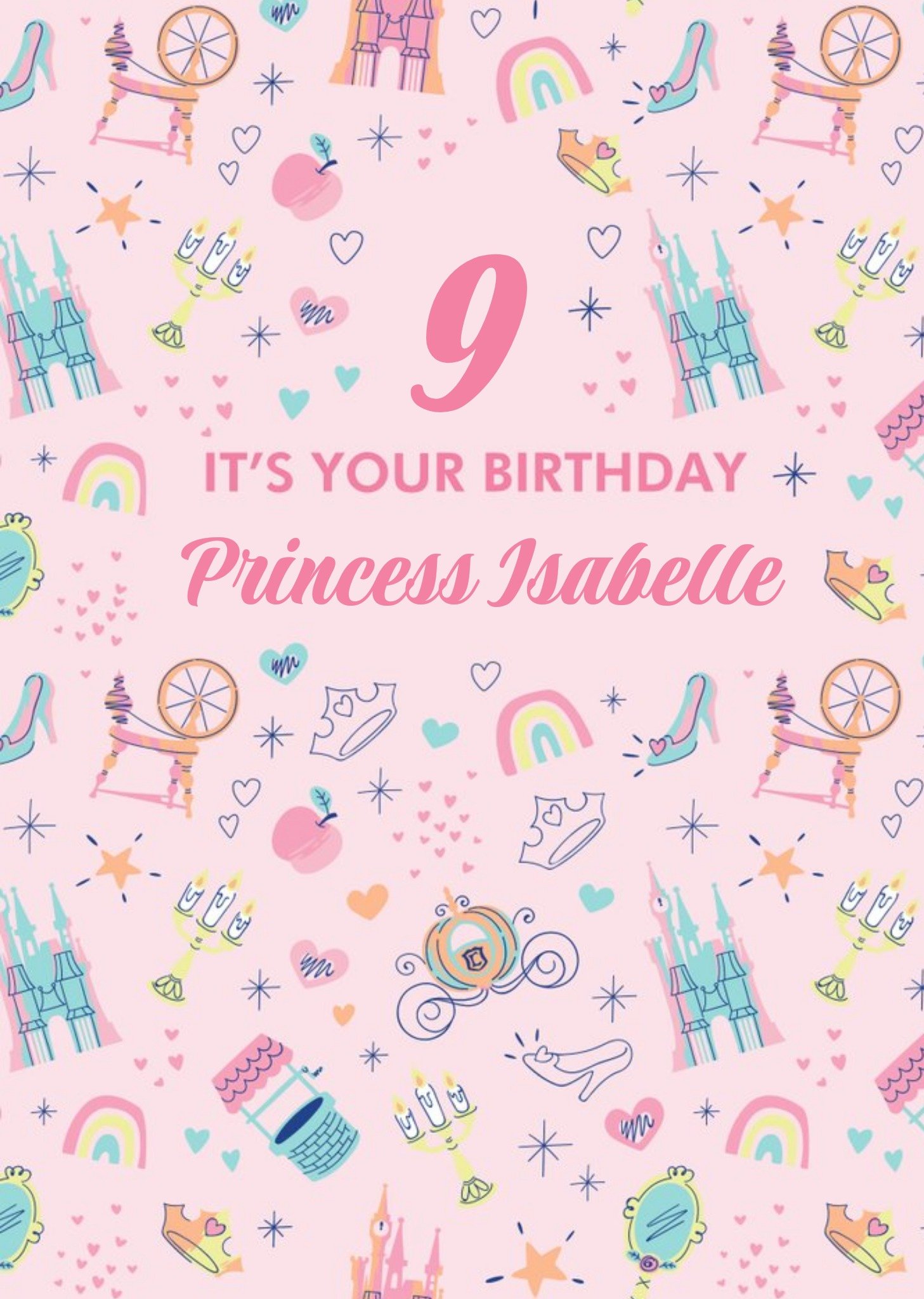 Disney Luxe Princess theme 9th Birthday Card Ecard