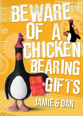 Wallace and Gromit Chicken Bearing Gifts Funny Christmas Card