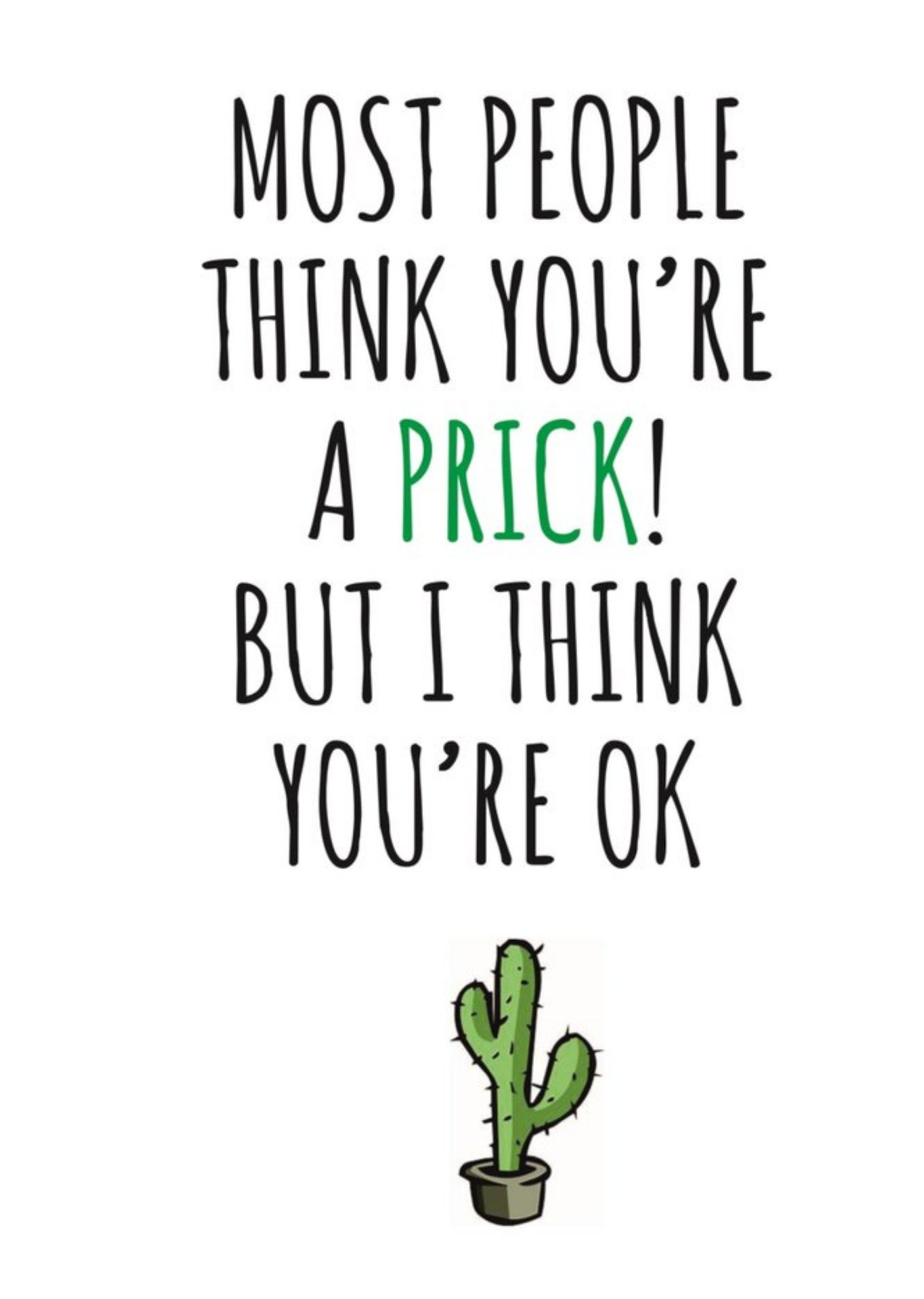 Banter King Typographical Most People Think Youre A Prick But I Think Youre Ok Card, Large