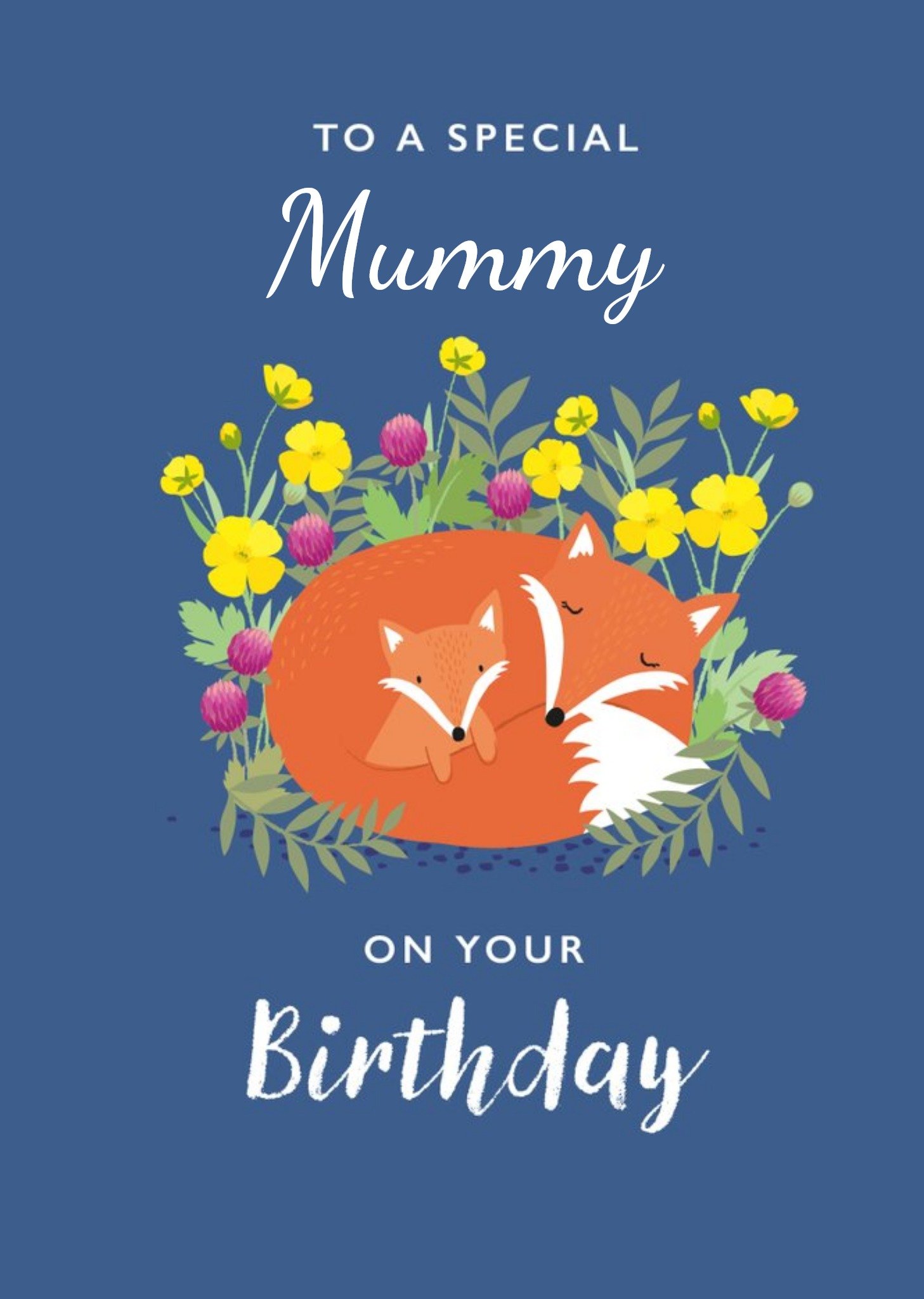 Moonpig Cute Illustrated Fox And Cub Floral Birthday Card, Large