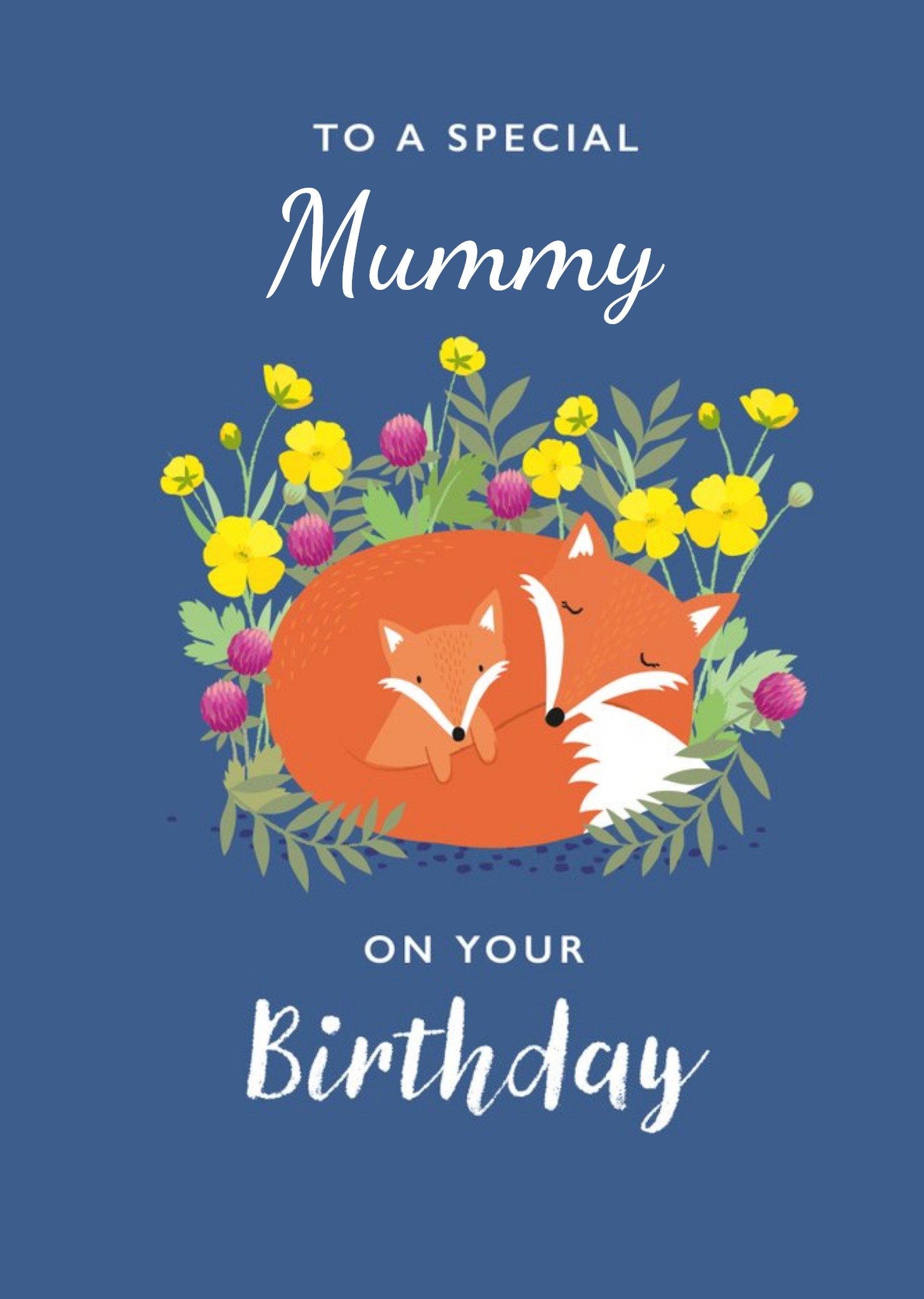 Cute Illustrated Fox And Cub Floral Birthday Card Ecard