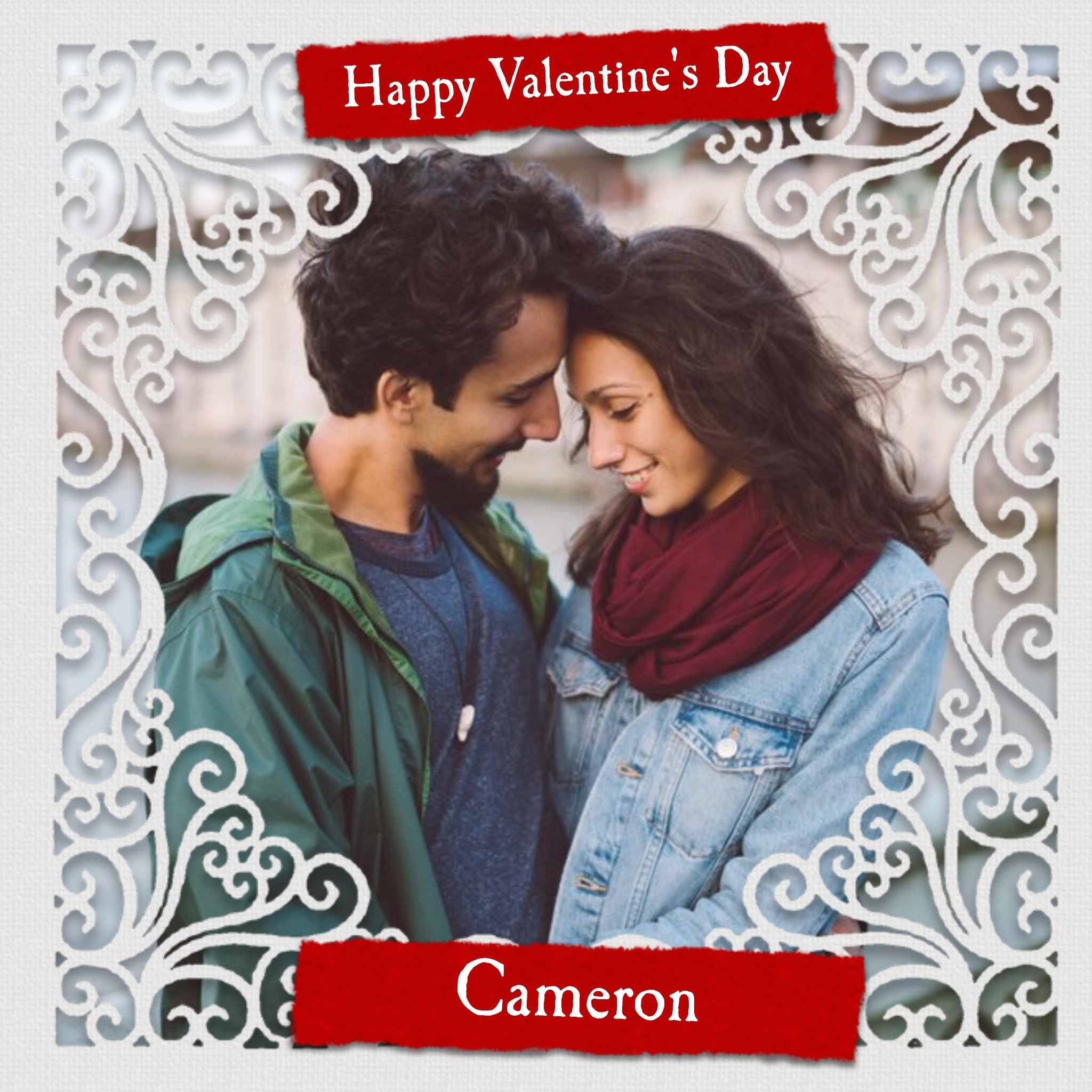 White Iron Detailing Photo Valentines Day Card, Square