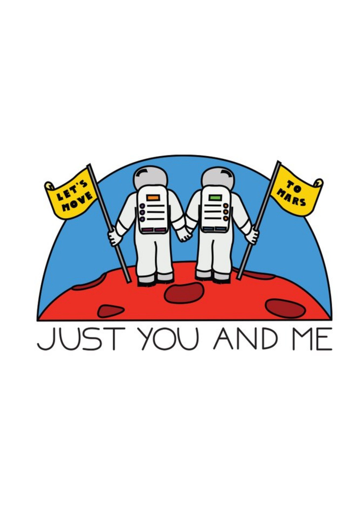 Moonpig Illustration Of Two Astronauts On Mars Valentine's Day Card Ecard